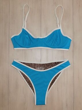 acacia swimwear Blue Rockys Ribbed Piped Bikini Set Sadie Top and Parker Bottom